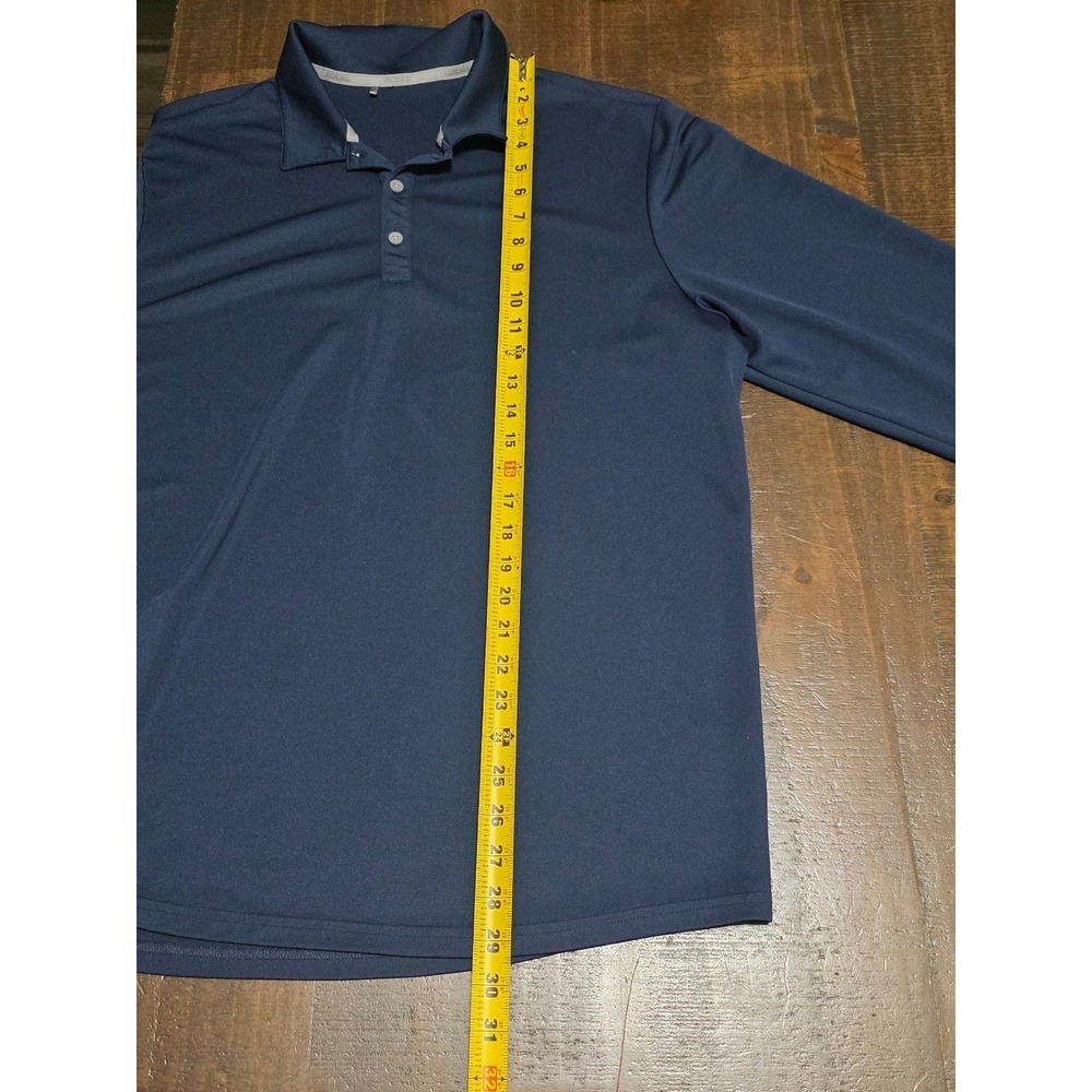 Adidas Long Sleeve Performance Polo Shirt Navy Blue - Picture 8 of 9